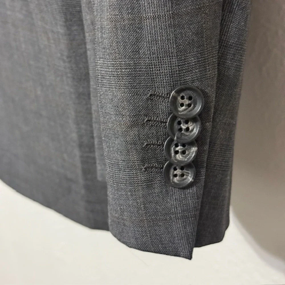 Vintage‎ Valentino Mens Gray Virgin Wool Cashmere Glen Plaid Blazer Sport Coat